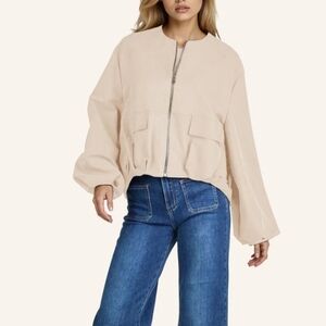 GAP Edition Leather Bomber Jacket Neutral Beige Cream Sz Large *see description*